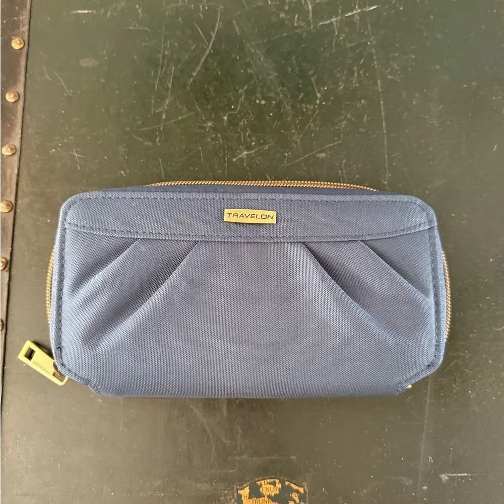 Travelon RFID Protection Zip Around Accordion Wallet Navy Blue Slash Proof